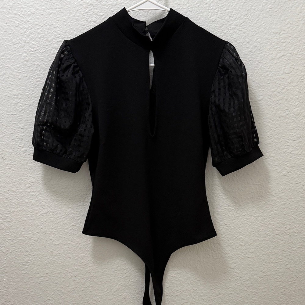 Elegant Black Women's Top with Sheer Sleeves